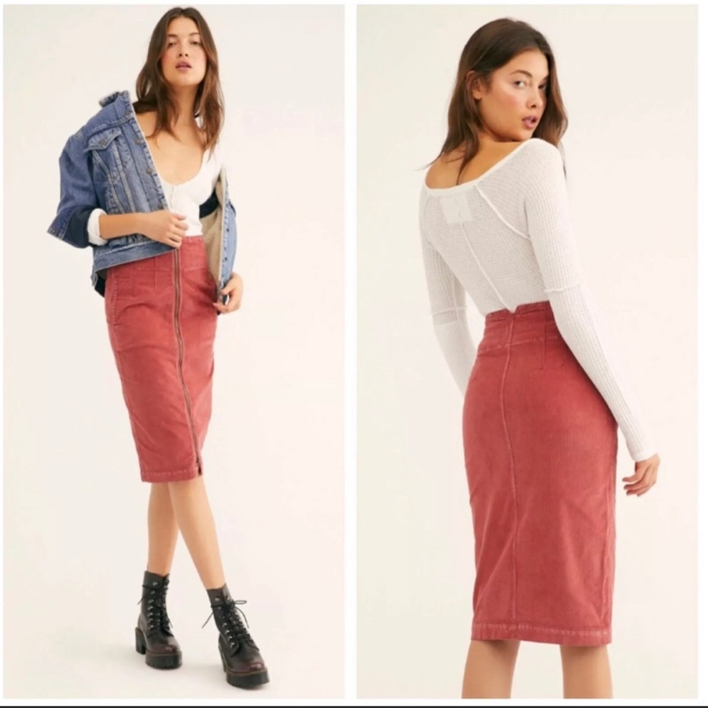 Free People All I Want Corduroy Midi Skirt size 28